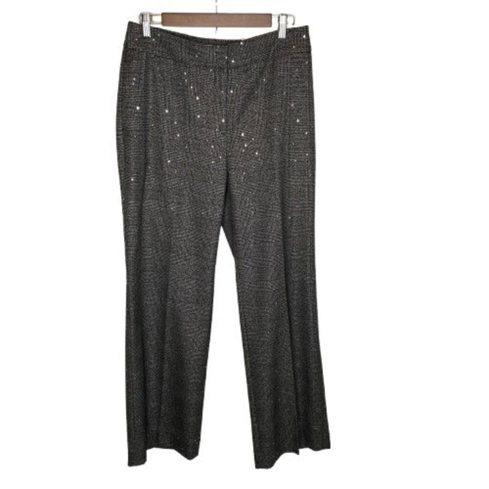 Chicos Womens Sequined Plaid Wide Leg Dress Pants‎ Size 6 Cocktail Party Evening